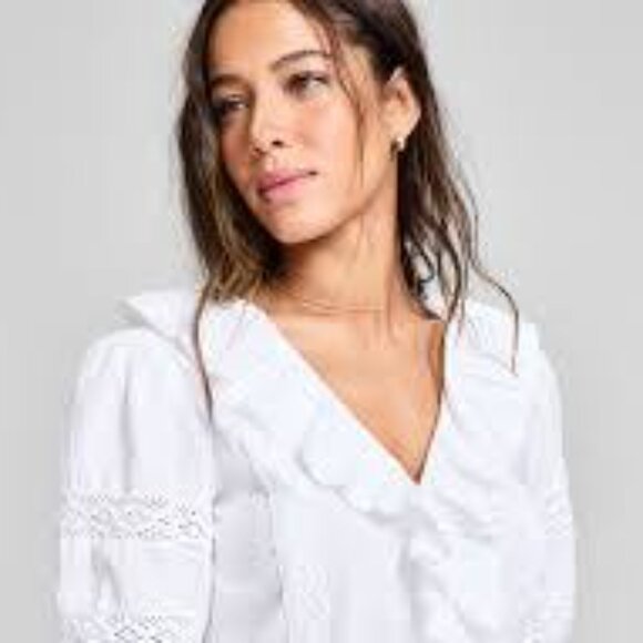 Ruffled-Front Clip-Dot Cotton Top - Picture 2 of 4